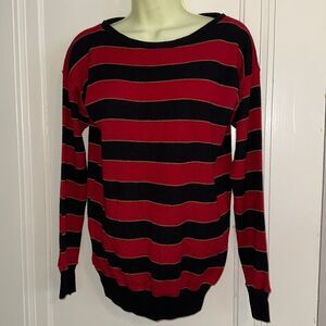 Vintage 70s Overture red, black & gold striped acrylic/wool‎ sweater